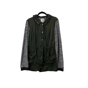 Torrid Womens Utility Jacket Plus Sz 2X Green Canvas w/ Knit Arms Hooded Zip Up
